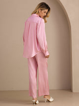 [Rayures Fines Roses] SilkSilky-FR Long Sleeve Lapel Collar Women's Outfit Sets 002