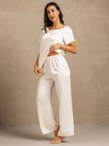 [Blanc] SilkSilky-FR 19Momme Manches courtes Femme Pyjamas 003