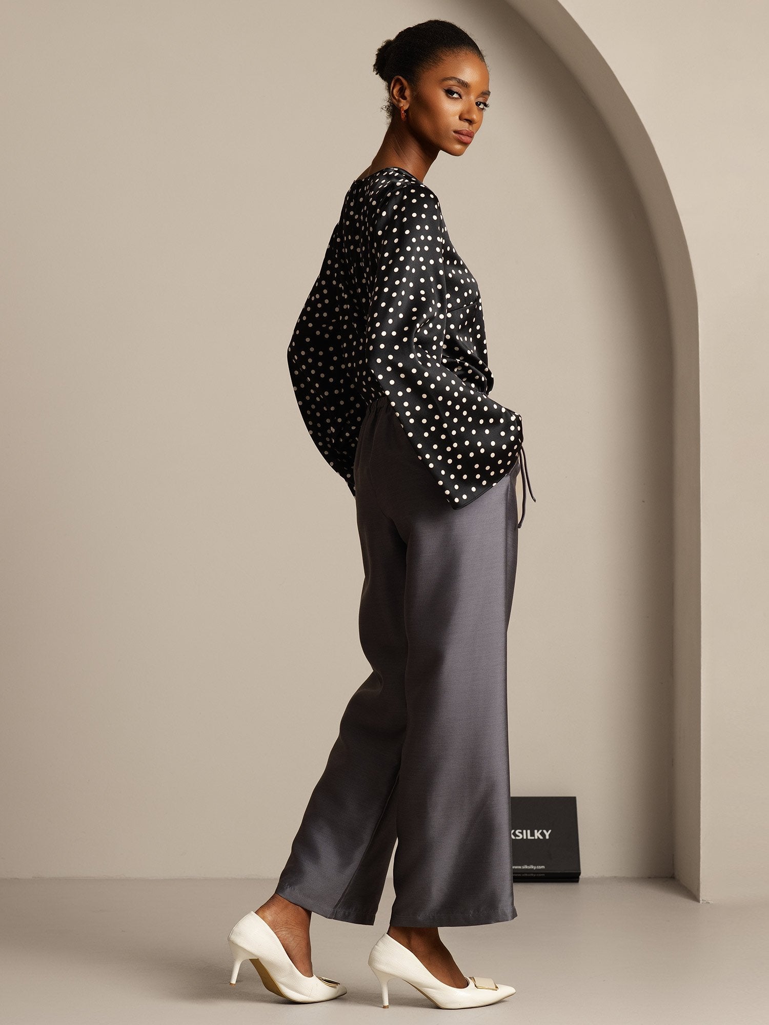 [Gris] SilkSilky-FR 32Momme Soie Womens Pants 007,