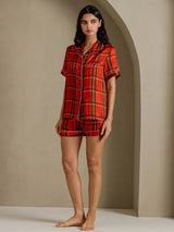 [Carreaux Rouges] SilkSilky-FR Short Sleeve Notch Collar Femme Pyjamas 006
