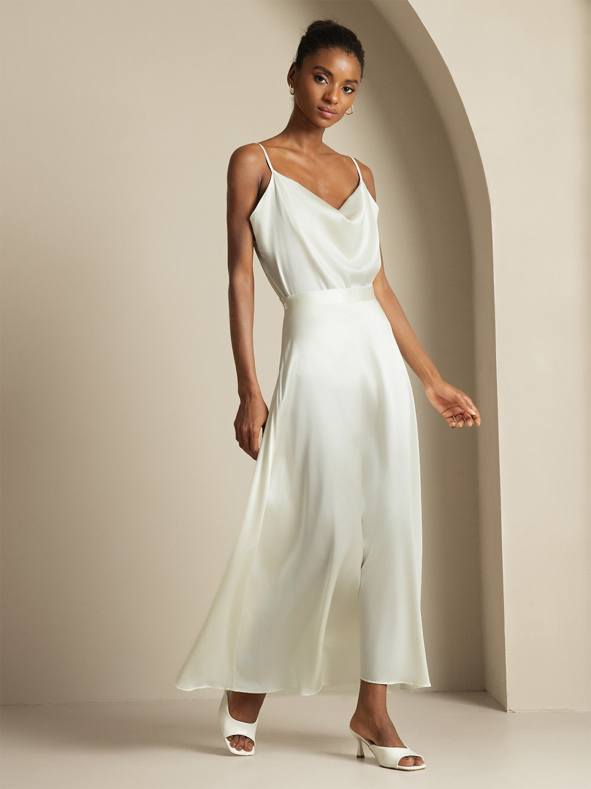 [Blanc] SilkSilky-FR 19Momme Soie Col Chemise Women''s Outfit Sets 004,