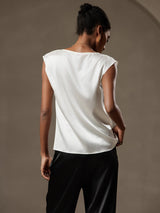[Blanc] SilkSilky-FR Cap Sleeve Cowl Neck Femme T-Shirt 002
