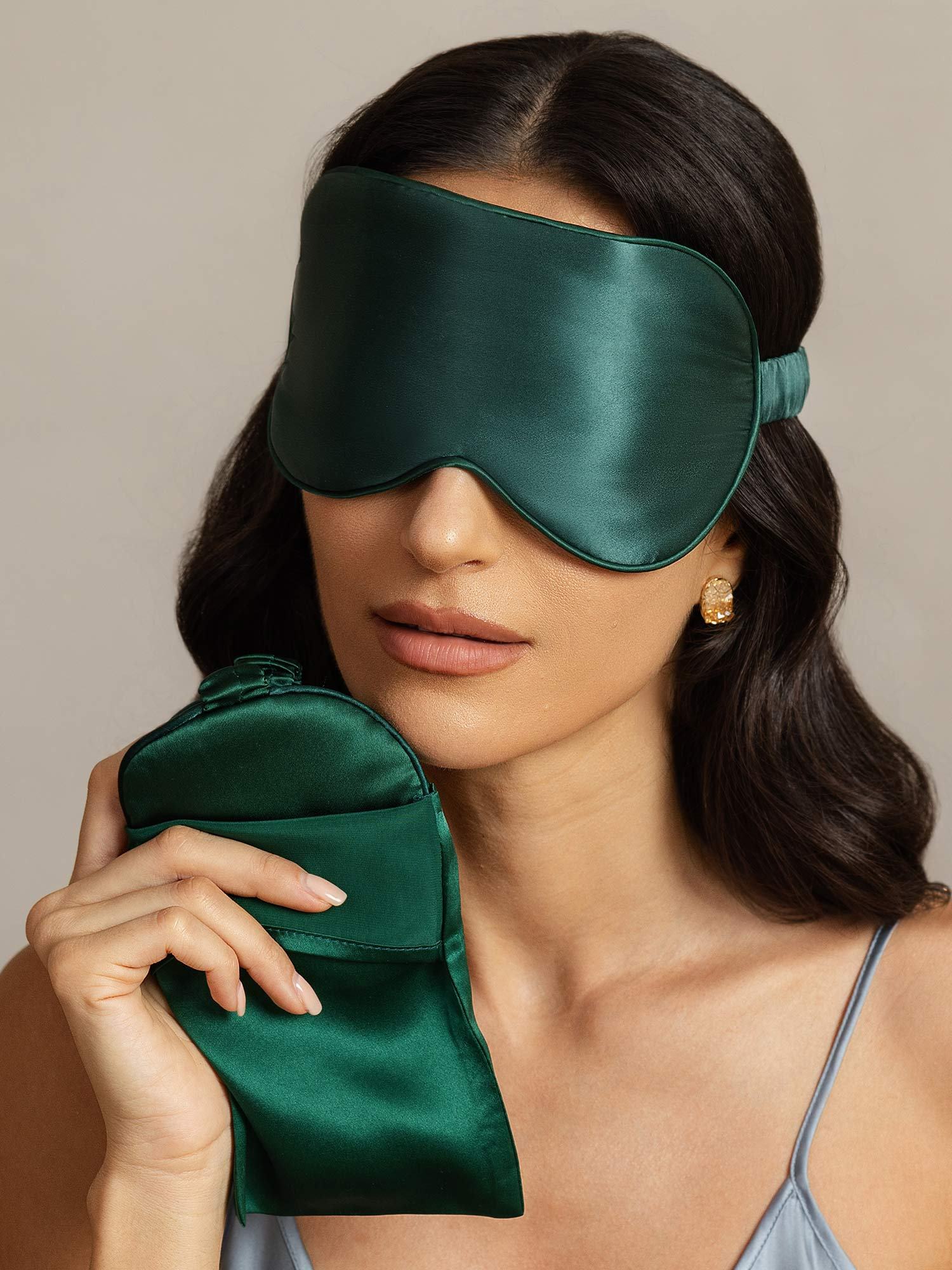 [VertFoncé] SilkSilky-FR Soie Eye Mask 003