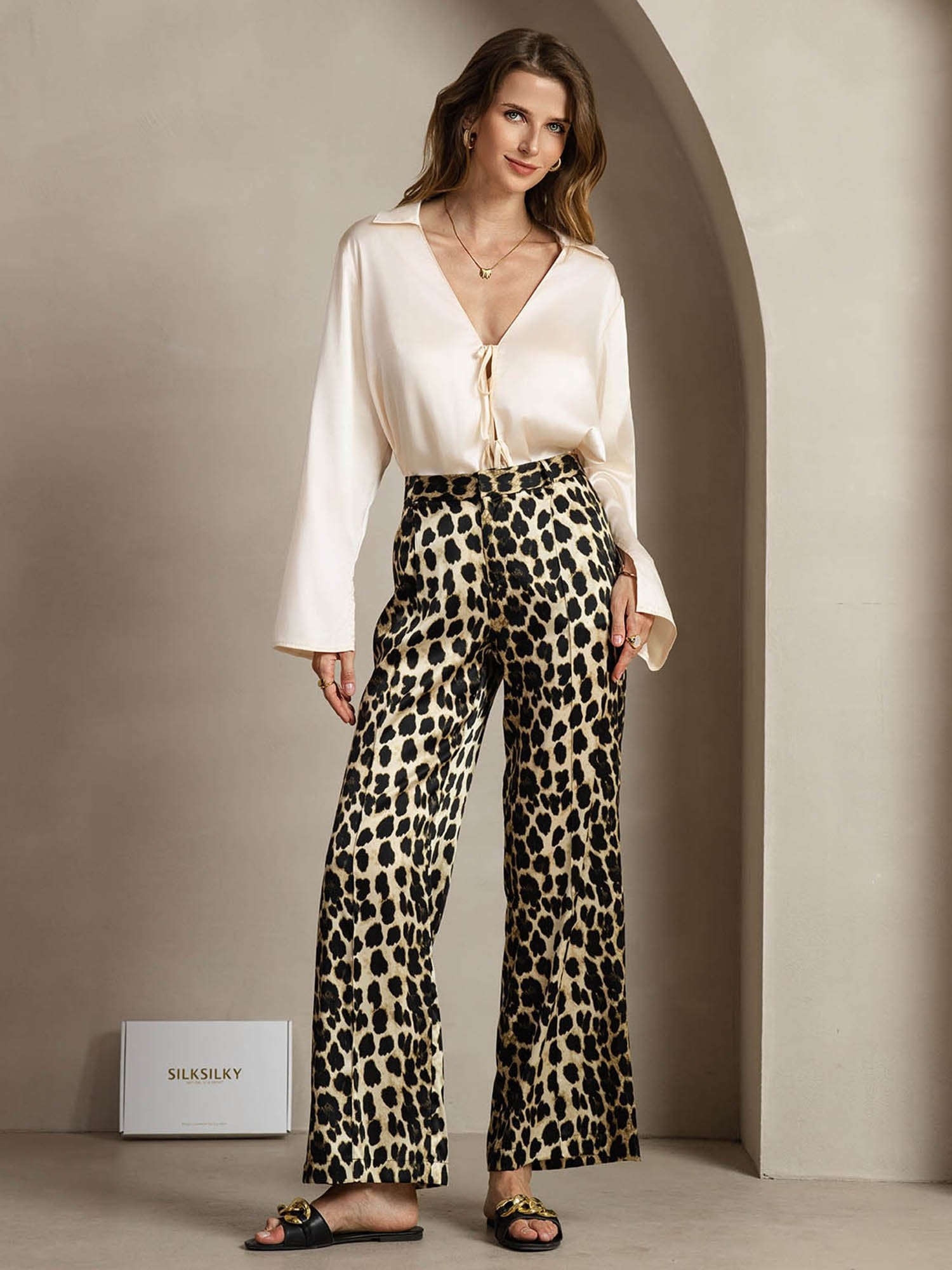 [Leopard] SilkSilky-FR 19Momme Soie Womens Pants 004