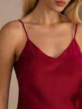 [Rouge Vineux] SilkSilky-FR Sleeveless V Neck Top À Fines Brides 004