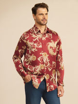 [Dragon Bordeaux] SilkSilky-FR Long Sleeve Lapel Collar Homme Chemise 001