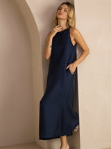 [Bleu Foncé] SilkSilky-FR Sleeveless Crew Neck Robes 007