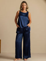 [Bleu Foncé] SilkSilky-FR Sleeveless Scoop Neck Top À Fines Brides 008