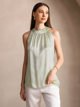 [Vert Clair] SilkSilky-FR Sleeveless Halter Femme T-Shirt 001