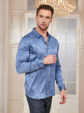 SilkSilky FR Soie Manches longues Col Chemise Homme Chemise BleuClair 003