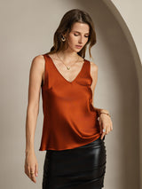 [Caramel] SilkSilky-FR Sleeveless V Neck Top À Fines Brides 006