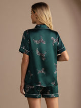 [Zèbre Émeraude] SilkSilky-FR Short Sleeve Lapel Collar Femme Pyjamas 002
