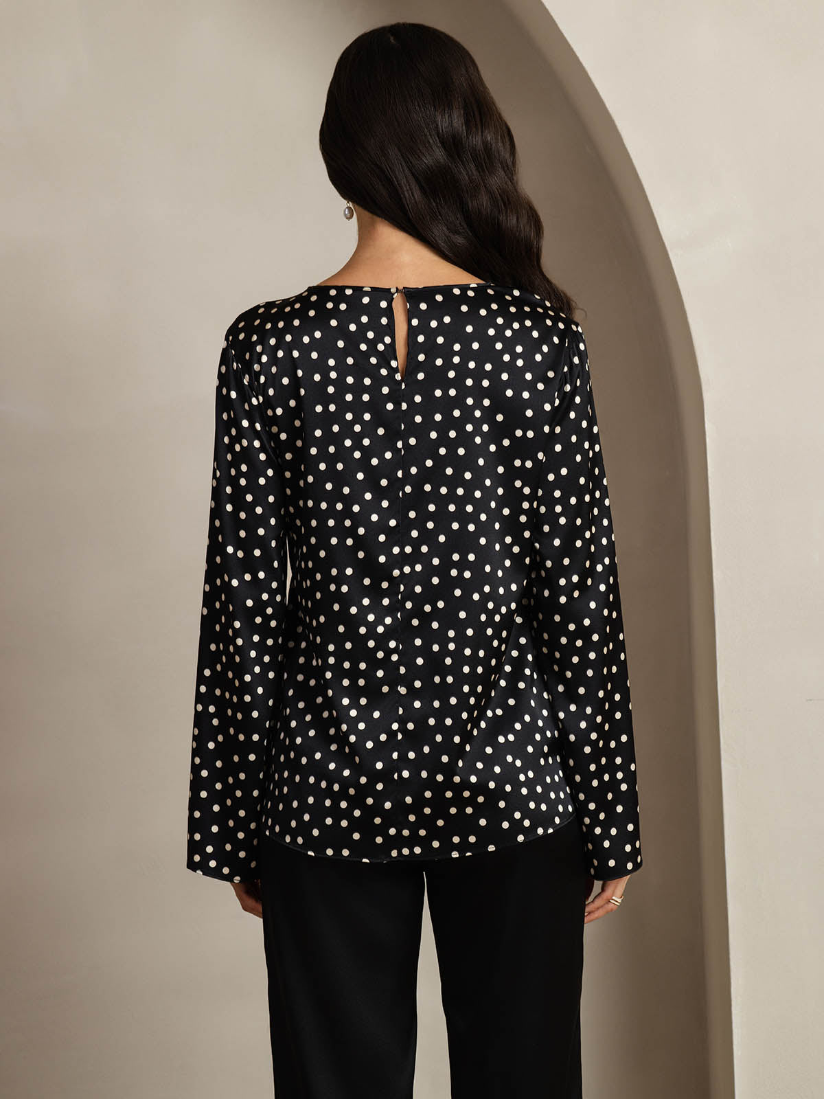 [Pois] SilkSilky-FR 19Momme Soie Col Rond Femme T-Shirt 002