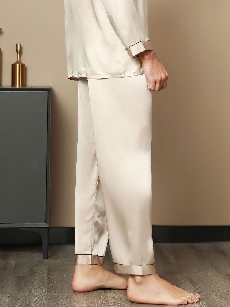 [Tan] SilkSilky-FR Pure Soie Mens Sleep Bottoms 002