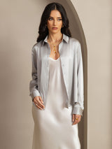 [Gris Clair] SilkSilky-FR Long Sleeve Lapel Collar Femme Chemise 007