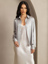 [Gris Clair] SilkSilky-FR Long Sleeve Lapel Collar Femme Chemise 007