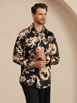 [Dragon Noir] SilkSilky-FR Long Sleeve Lapel Collar Homme Chemise 004