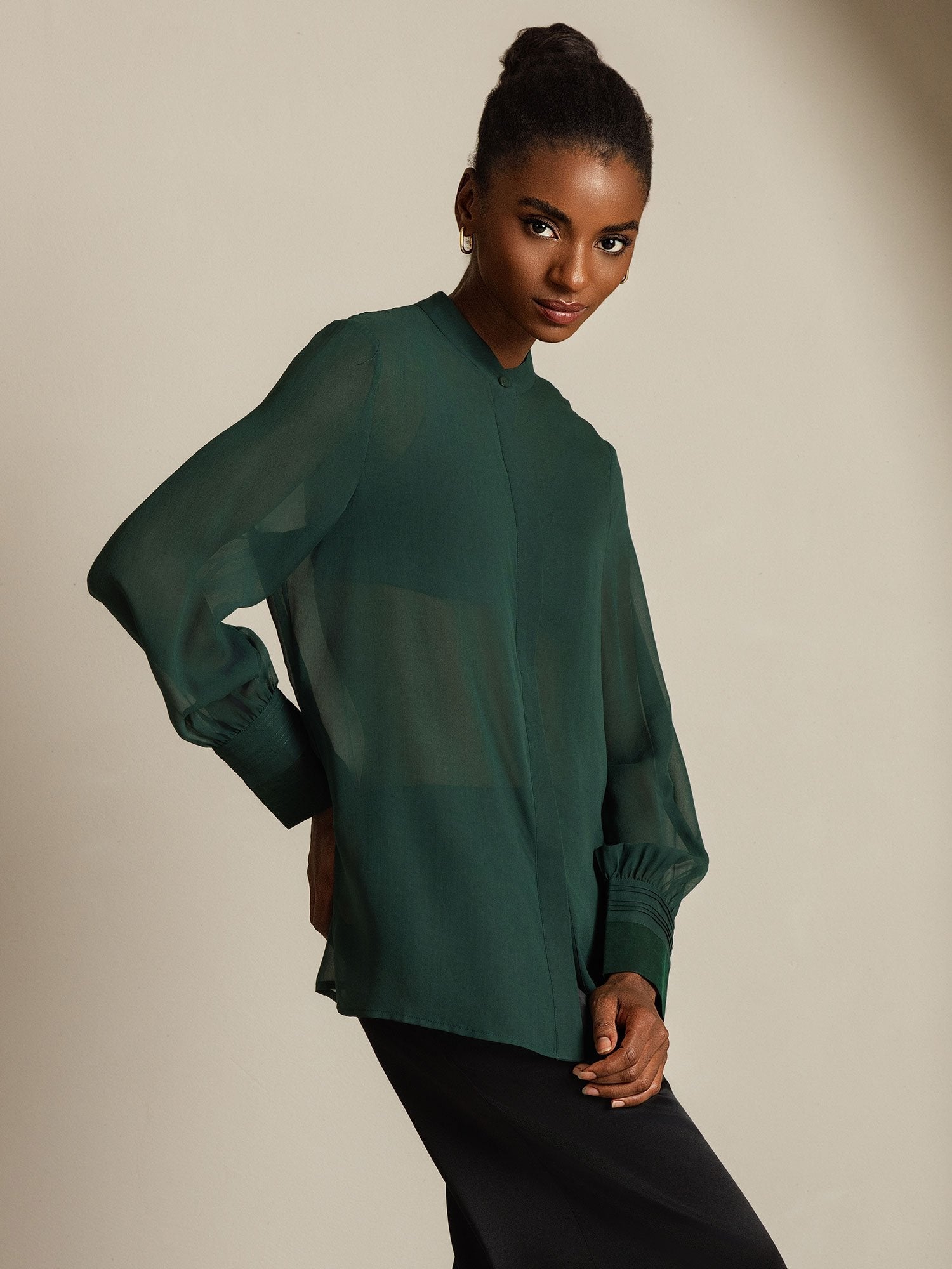 [Vert Foncé] SilkSilky-FR Soie Womens Shirt 007