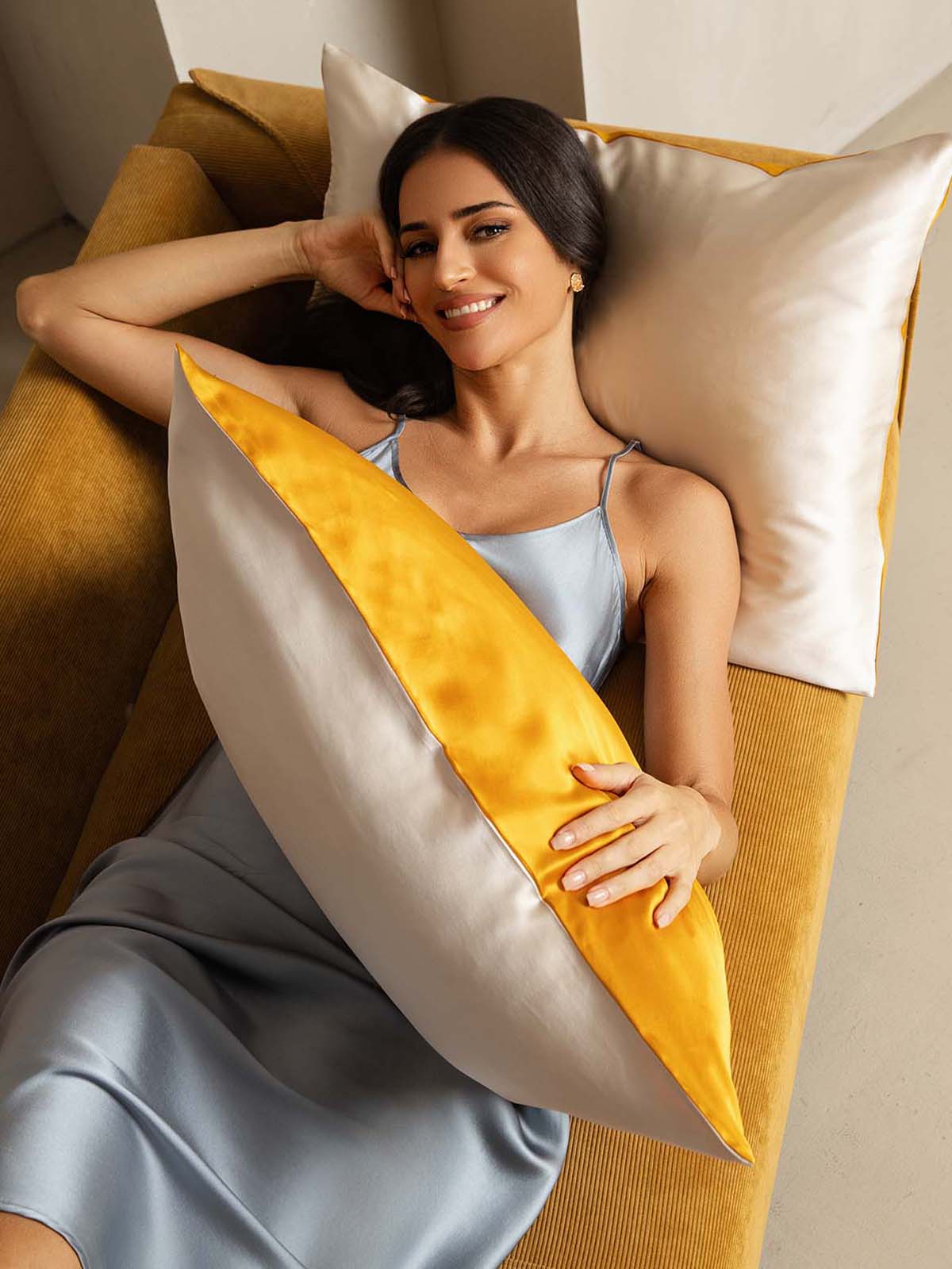 [Gold+BeigeClair] SilkSilky-FR 22Momme Pure Soie Pillowcase 003