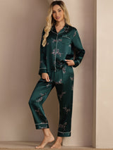 [Zèbre Émeraude] SilkSilky-FR Long Sleeve Lapel Collar Femme Pyjamas 005