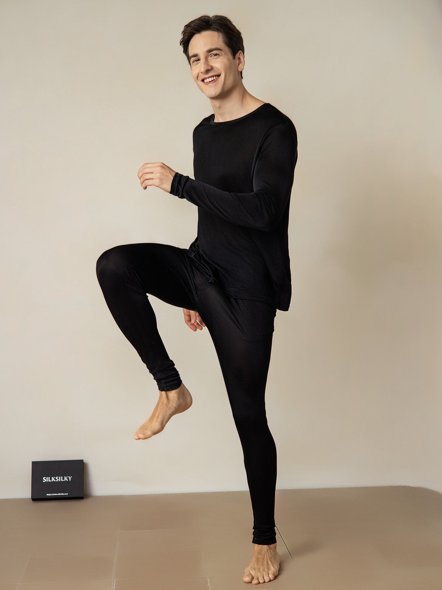 [Noir] SilkSilky-FR Soie Mens Pajamas 002