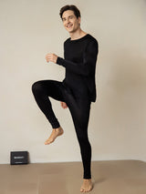 [Noir] SilkSilky-FR Long Sleeve Round Neck Sous Vêtements Longs Homme 002