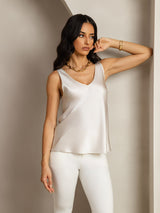 [Gris Clair] SilkSilky-FR Sleeveless V Neck Top À Fines Brides 007