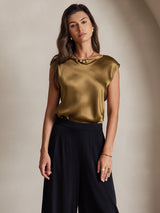 [Brun] SilkSilky-FR Cap Sleeve Round Neck Femme T-Shirt 003