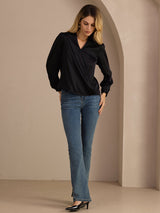 [Noir] SilkSilky-FR Long Sleeve Blouse 006
