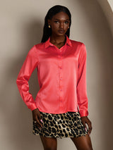 [Rouge Impérial] SilkSilky-FR Long Sleeve Lapel Collar Femme Chemise 001