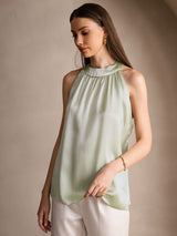 [Vert Clair] SilkSilky-FR Sleeveless Halter Femme T-Shirt 004