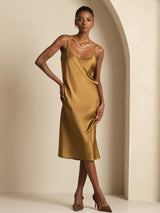 [Brun] SilkSilky-FR Sleeveless Col en U Robes 003