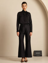 [Noir] SilkSilky-FR 19Momme Manches longues À Nouer Blouse 001