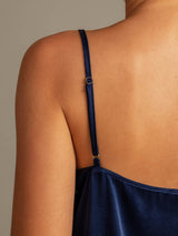 [Bleu Foncé] SilkSilky-FR 19Momme Soie Sans manches Col Rond Ensemble Camisole 004