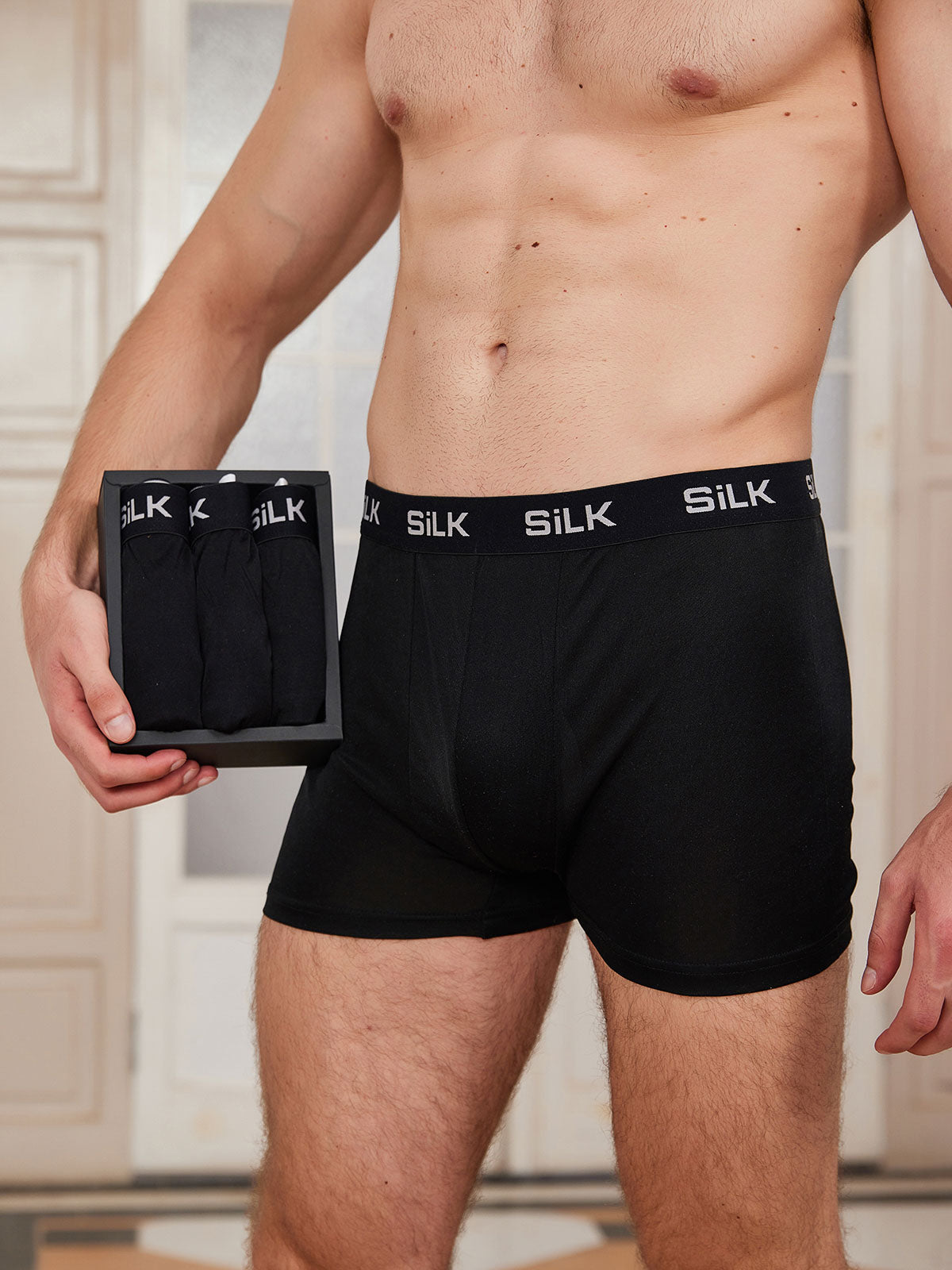 [Noir] SilkSilky-FR Pure Soie Mens Underwear 001