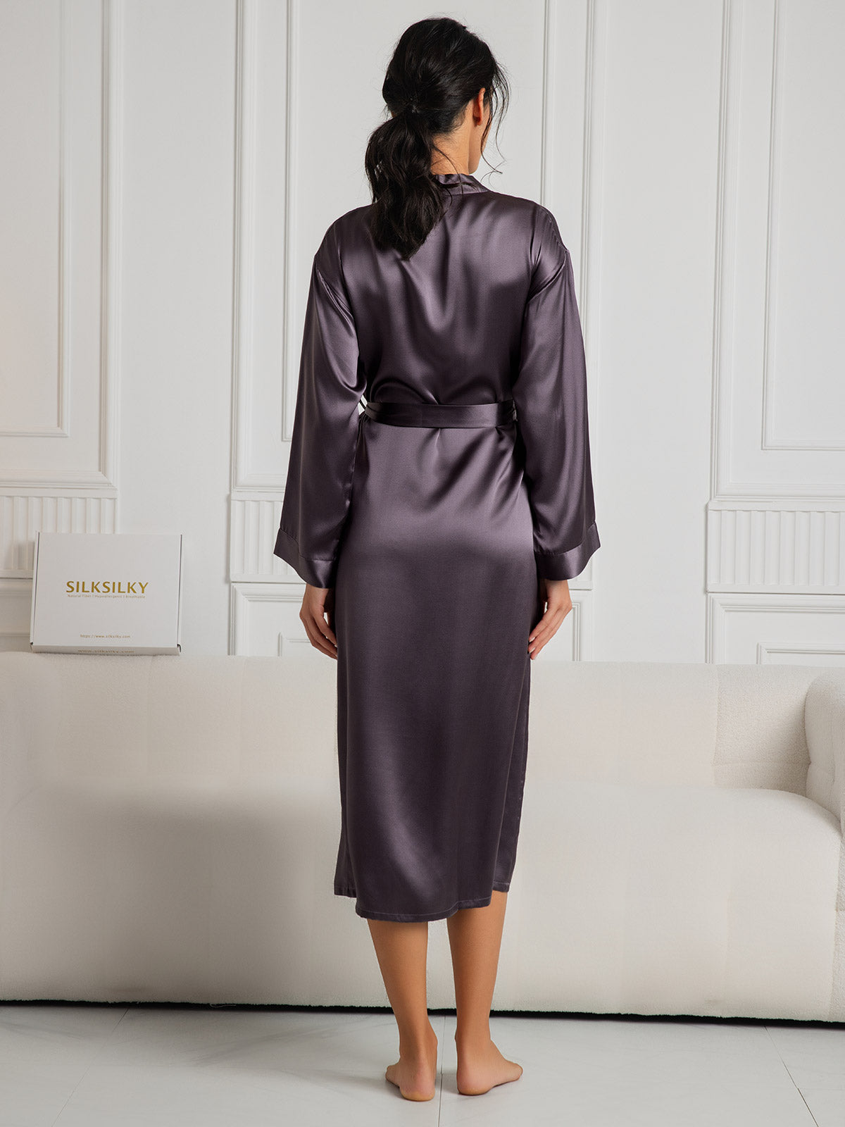 [Gris Pourpre] SilkSilky-FR Pure Soie Womens Robe 002