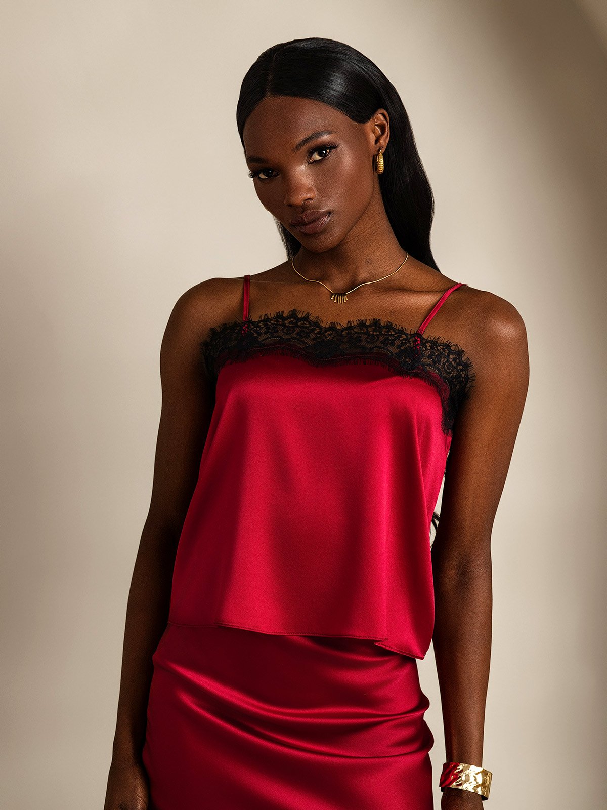 SilkSilky-FR 19Momme Soie Camisoles RougeVineux 001