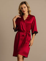[Rouge Vineux] SilkSilky-FR Manches mi-longues Femme Peignoir 007