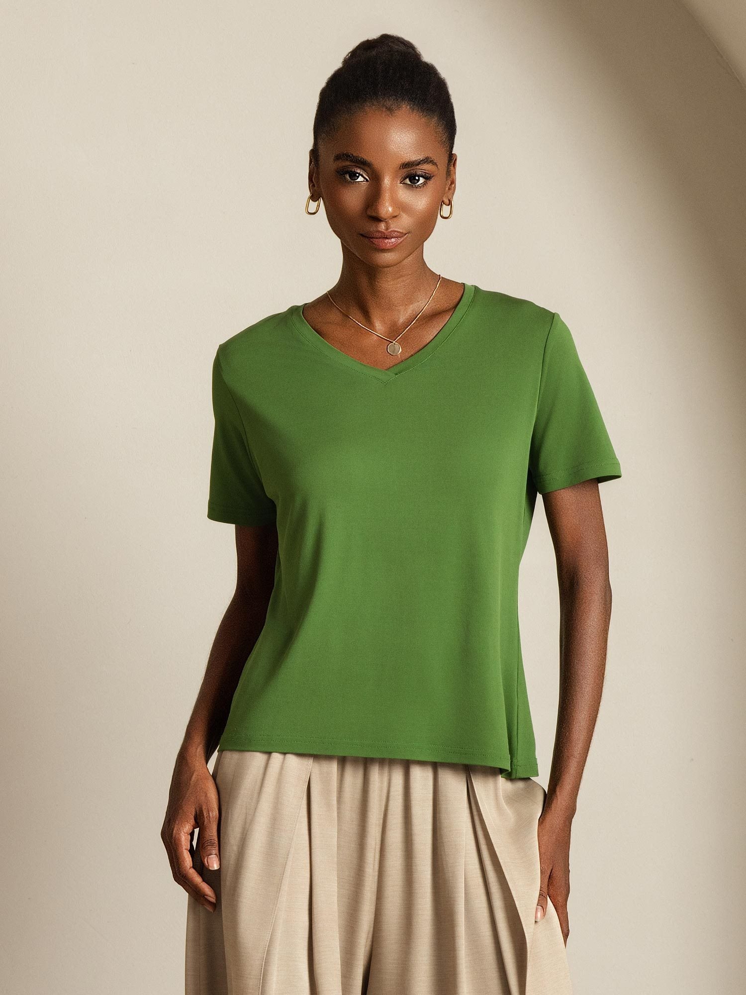 [Vert] SilkSilky-FR Soie Womens T-Shirt 008