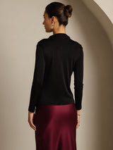 [Noir] SilkSilky-FR Soie Col Haut Femme T-Shirt 002