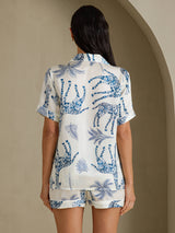 [Girafe Blanche] SilkSilky-FR Short Sleeve Notch Collar Femme Pyjamas 002