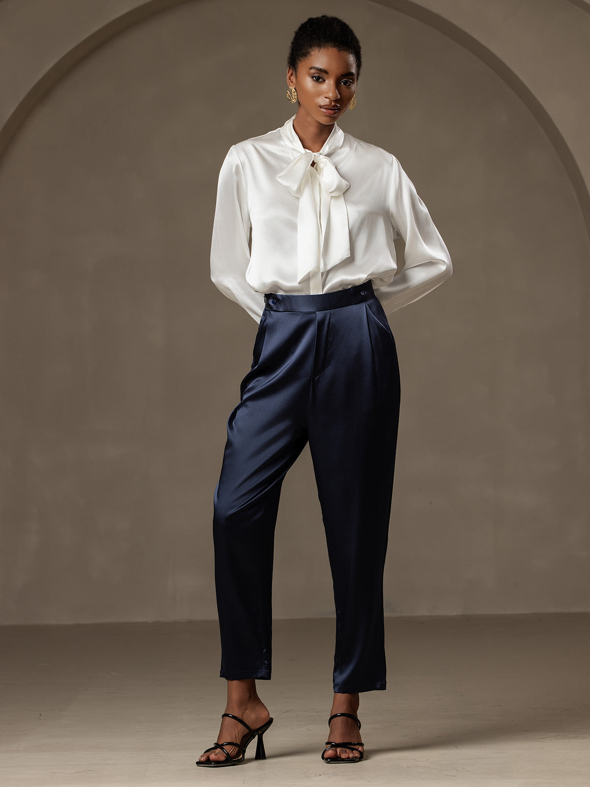 [Bleu Foncé] SilkSilky-FR 19Momme Soie Womens Pants 006