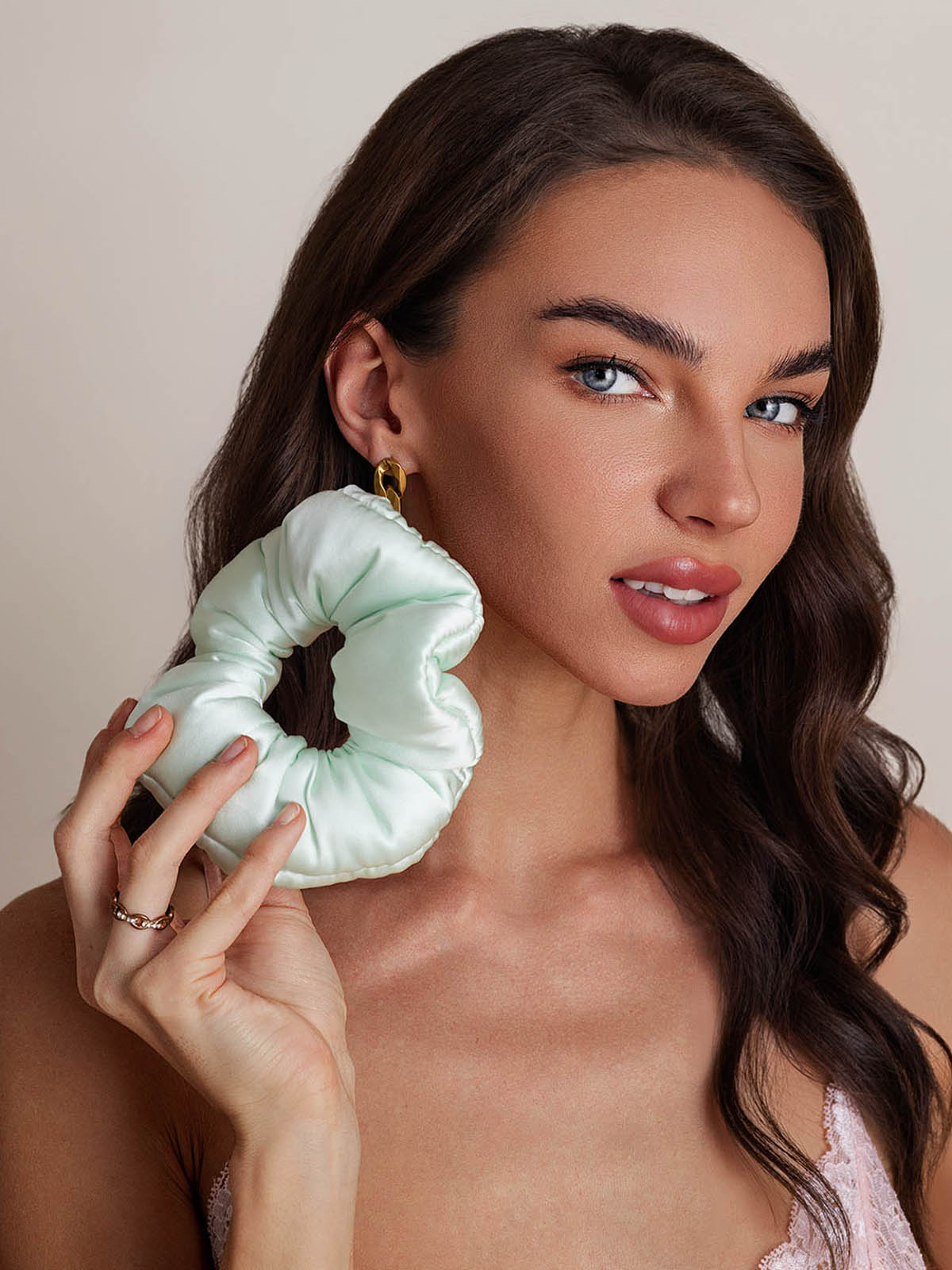 [Vert Menthe] SilkSilky-FR Soie Scrunchie 003
