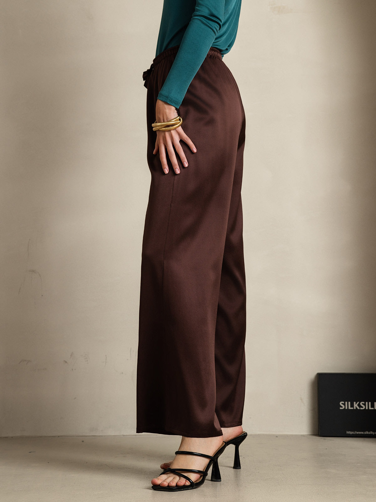 [Café] SilkSilky-FR Pure Soie Womens Pants 005