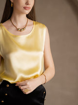 [Jaune Clair] SilkSilky-FR Sleeveless Round Neck Top À Fines Brides 003
