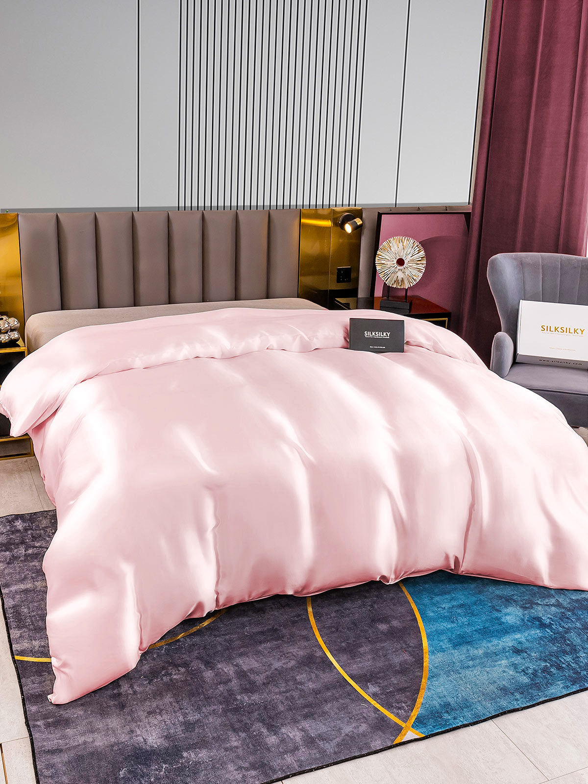 SilkSilky FR 22Momme Pure Soie Duvet Cover Rose 003