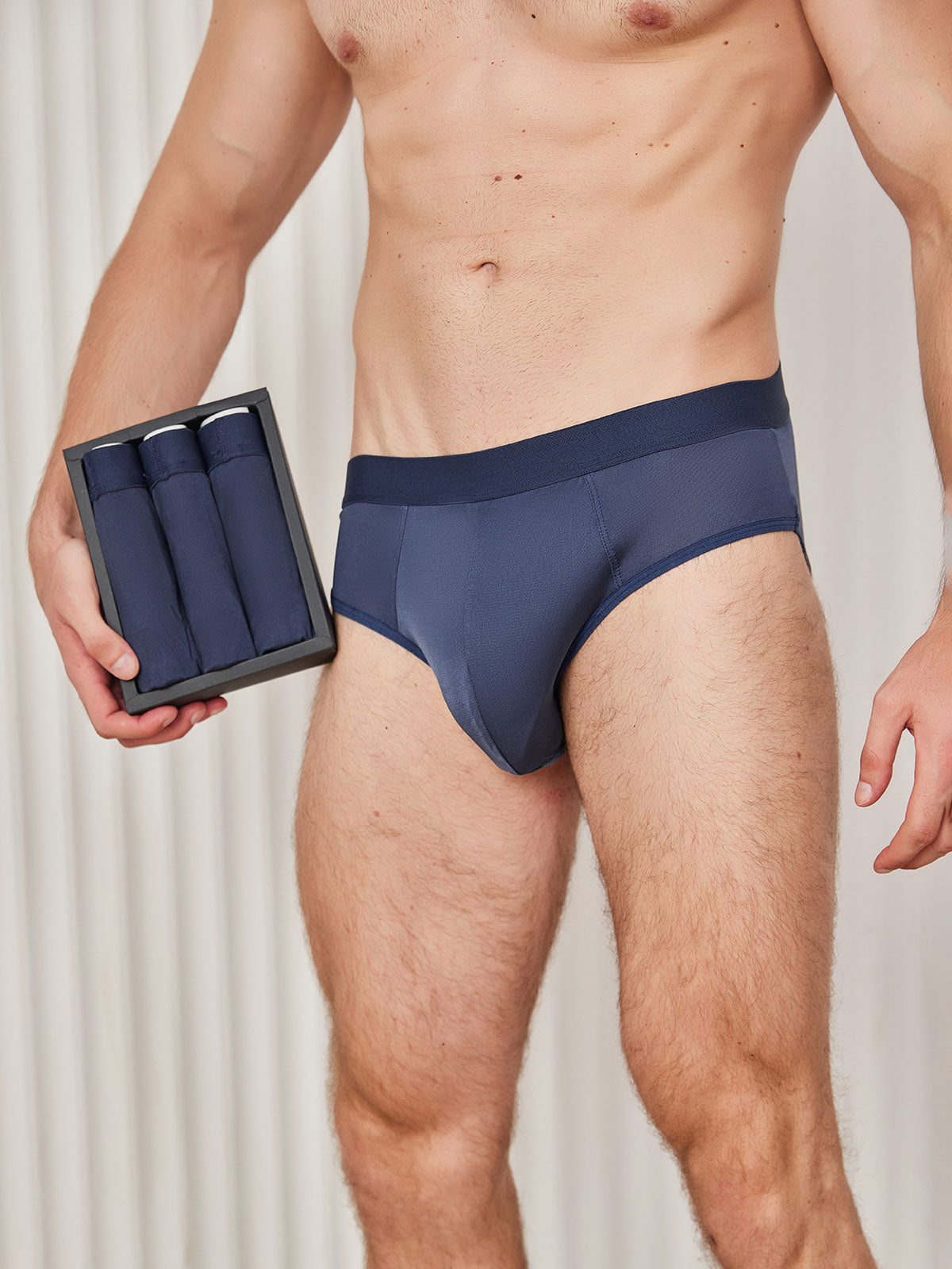 [Bleu Foncé] SilkSilky-FR Pure Soie Mens Underwear 002