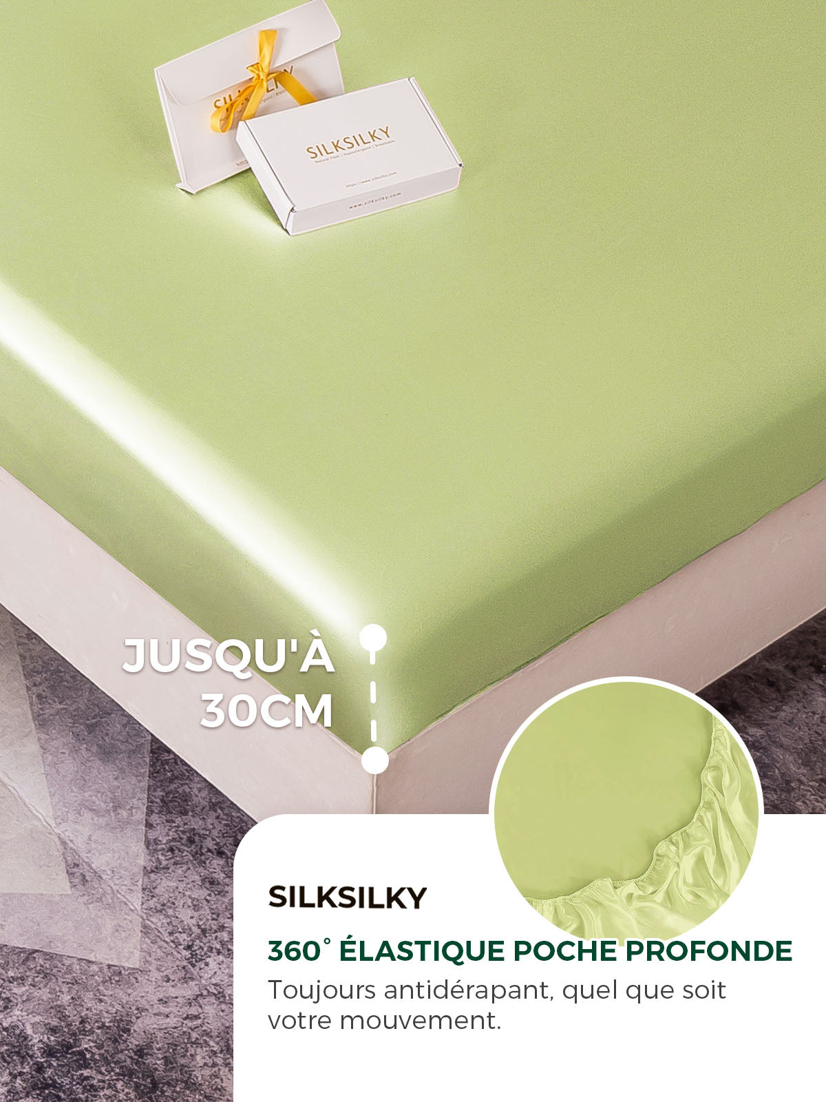 [Vert Menthe] SilkSilky-FR 19Momme Pure Soie Sheet 004