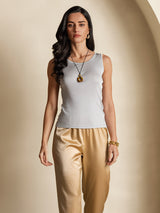 [Gris] SilkSilky-FR Sans manches Col Rond Femme T-Shirt 004