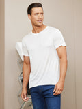 SilkSilky-FR Soie Tricotée Manches courtes Col Rond Homme T-Shirt Blanc 003